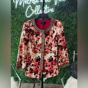 NEW St. John Jeweled Silk Floral Jacket 10 Medium
